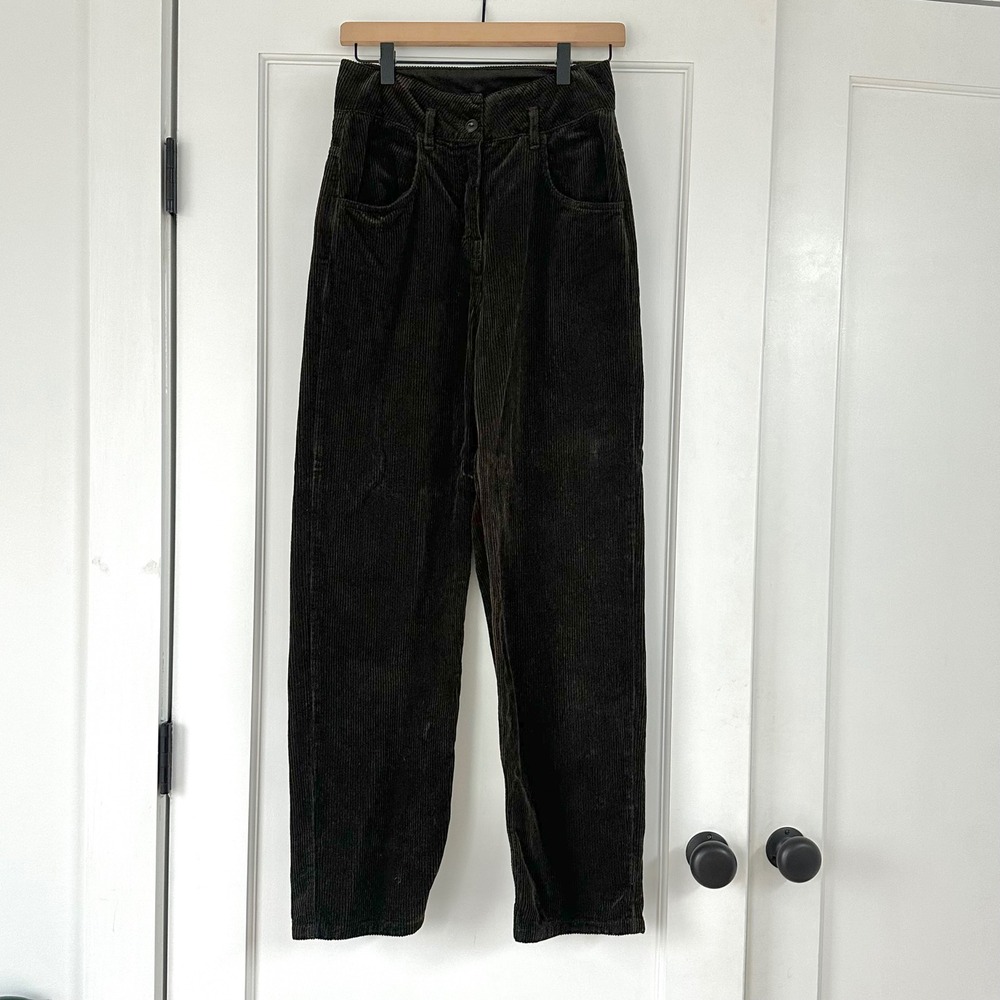 POETRY Corduroy High Waisted Wide Leg Tapered Pants Green Brown Women Size 4
